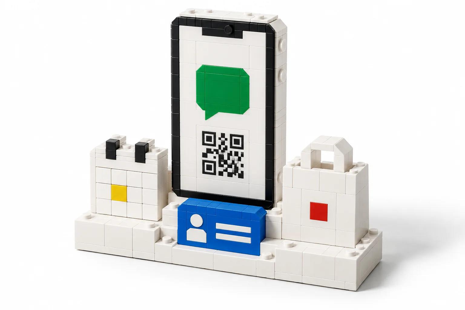 スマートフォンと予約・会員証・買い物を表すブロックのコンセプト画像