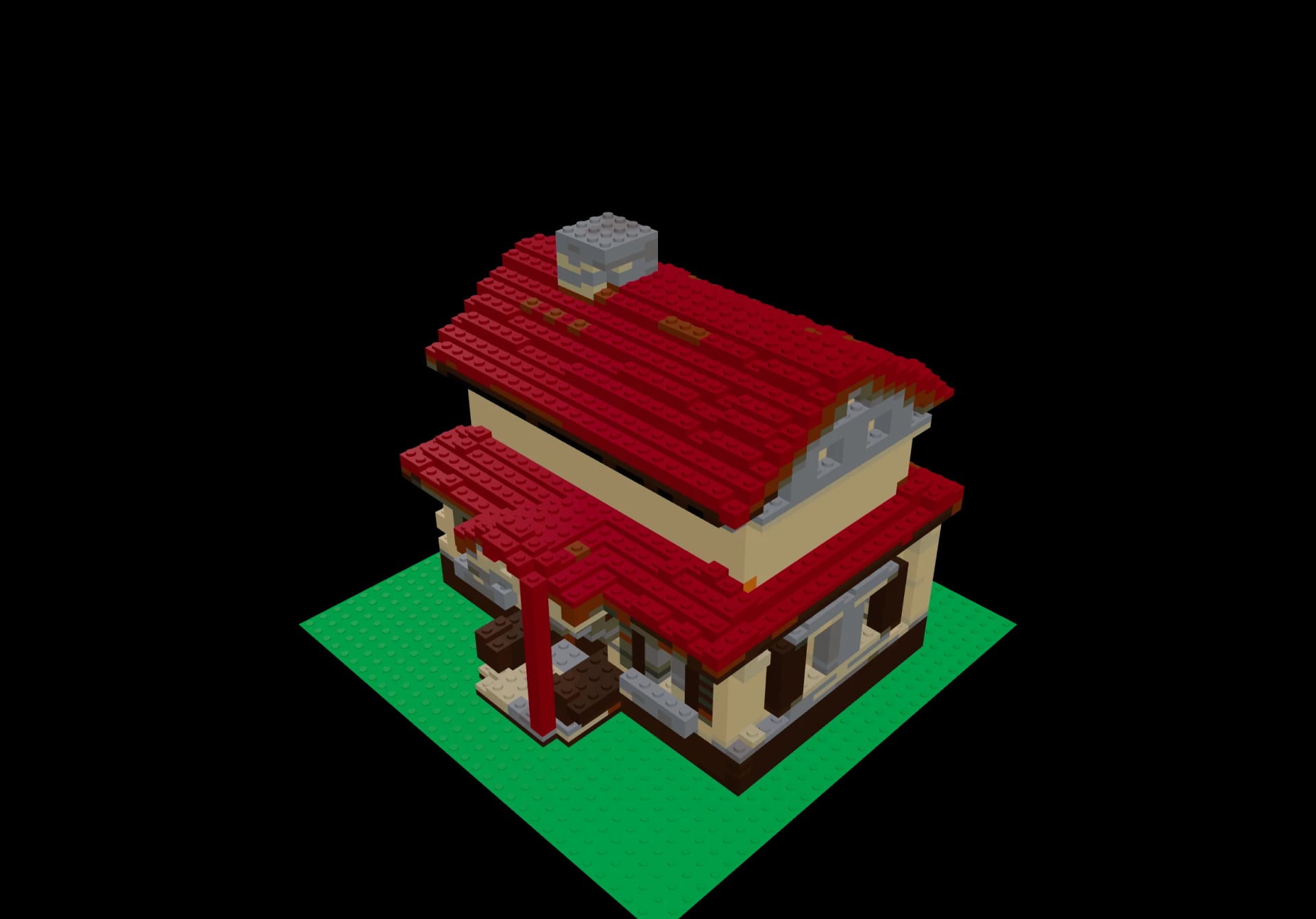 AIで制作した赤い屋根のブロックの家
